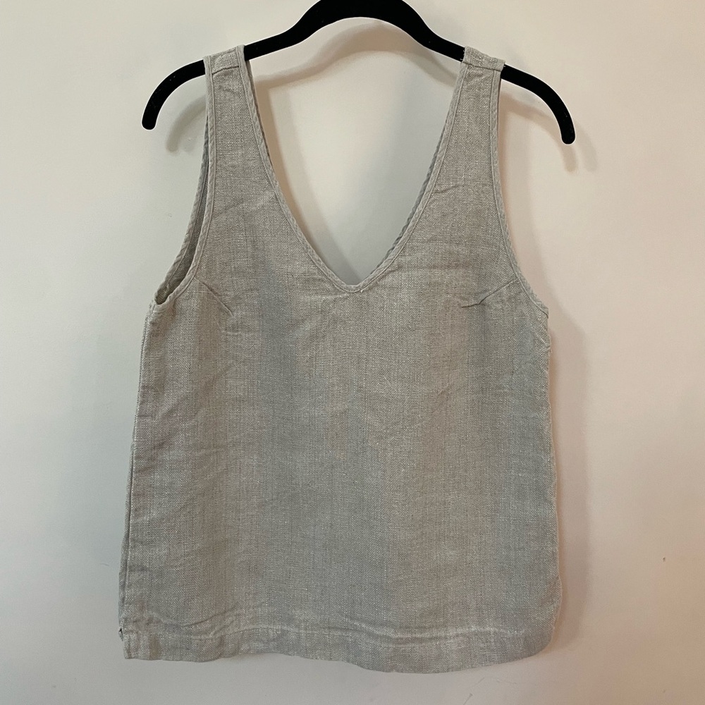 Gray Boxy Tank Top with Tan Accents